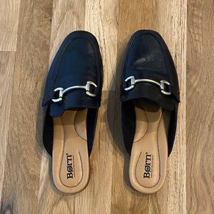Born Black Leather Slip-On Shoes with Metallic Accent